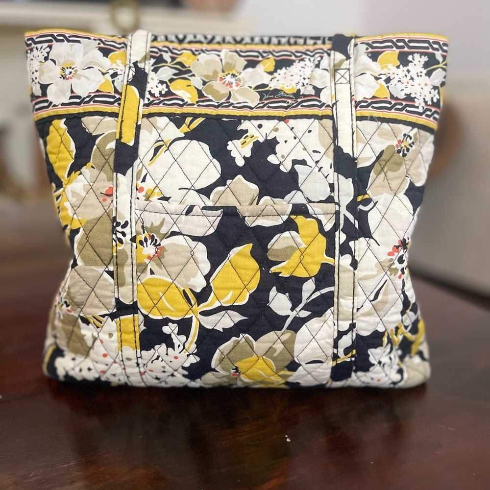 Vera Bradley "Dogwood" Pattern Handbag Tote Floral Yellow Black  12" x 11" x 3"